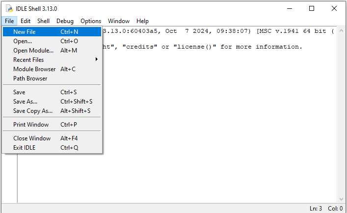 IDLE Shell NewFile