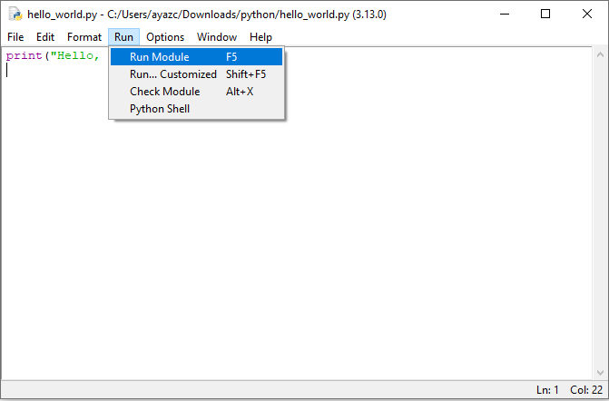 IDLE Shell NewFile code run