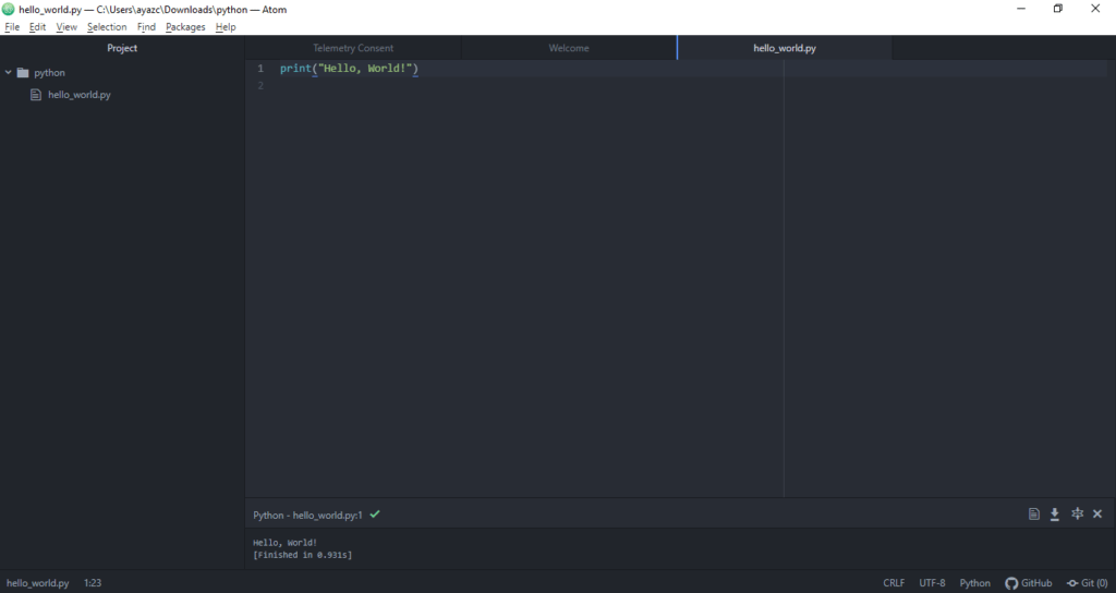 atom save code run output