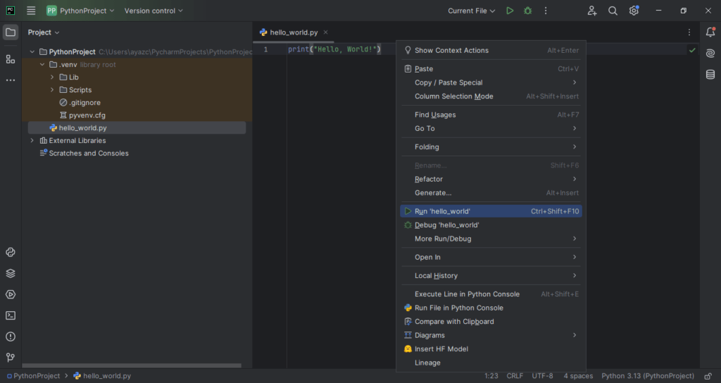 pycharm pro int file code run