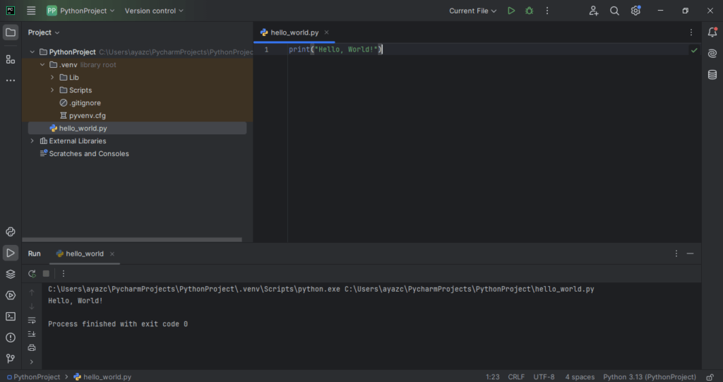 pycharm pro int file code run output