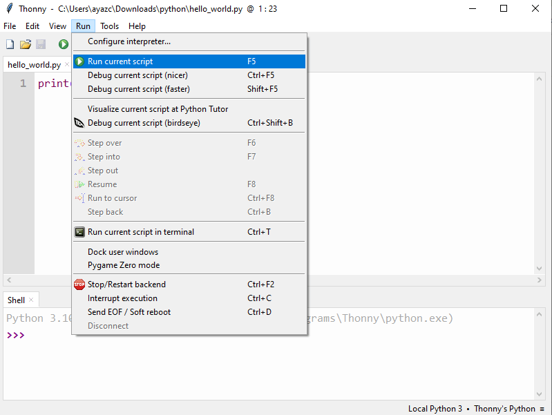 thonny code run
