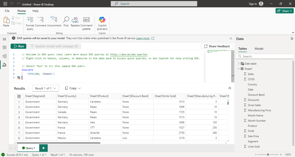Power BI Desktop Interface Overview 26 Power BI Desktop The Left Side Views Dax query view