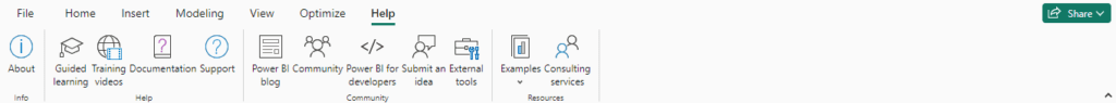 Power BI Desktop Interface Overview 13 Power bi Desktop Interface open Help Tab