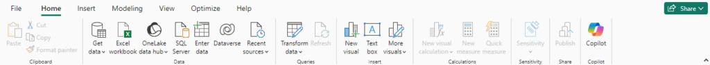 Power BI Desktop Interface Overview 4 Power bi Desktop Interface open Home Tab