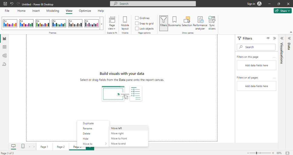 Power BI Desktop Interface Overview 22 Power bi Desktop Interface open Page navigation