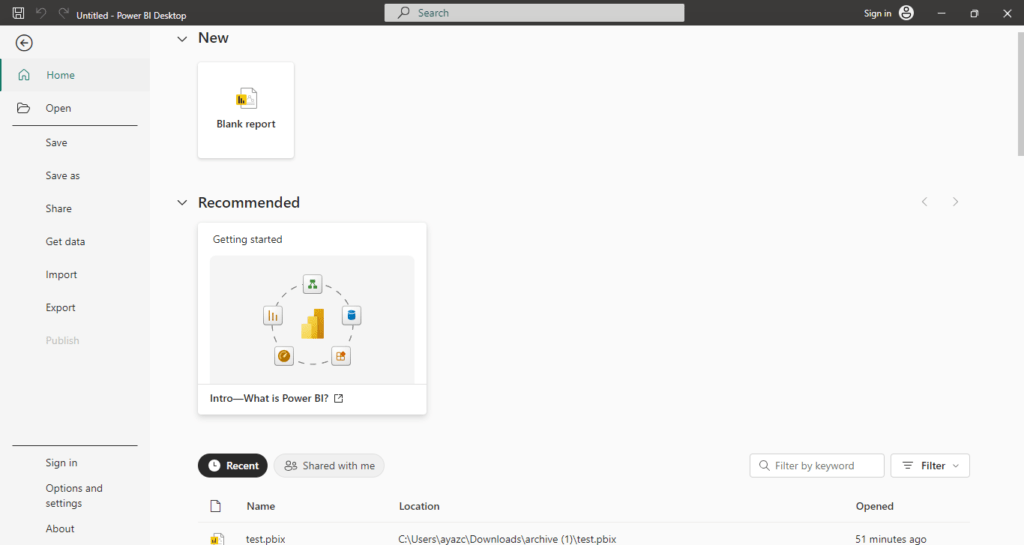 Power BI Desktop Interface Overview 5 Power bi Desktop Interface open file Tab