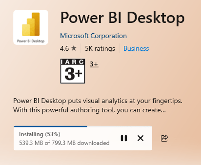 power bi Microsoft Store Official App download progress bar