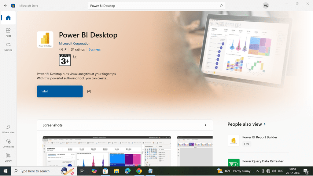 power bi Microsoft Store search result