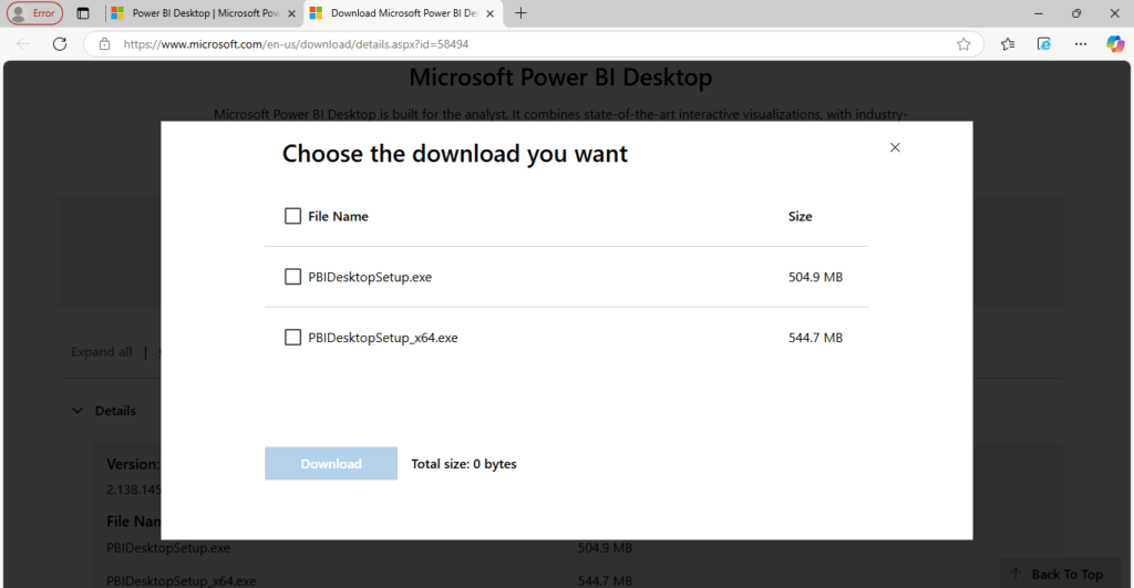 power bi Microsoft Website download desktop option