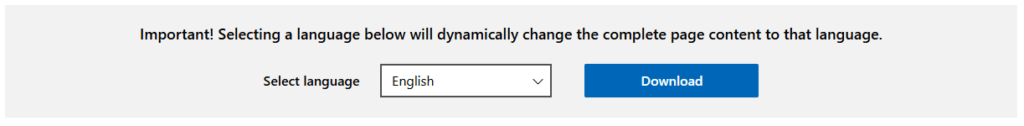 power bi Microsoft Website download language option